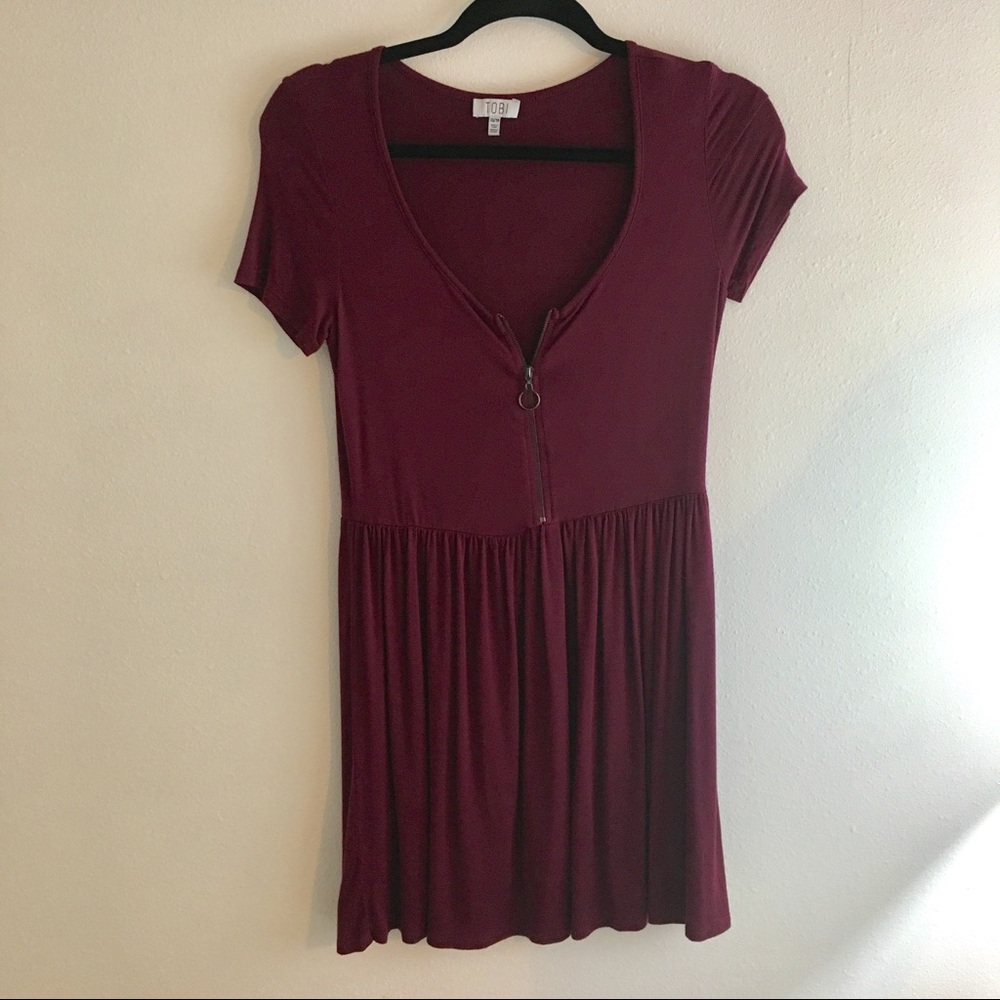 Burgundy Dress with Zipper Detailing